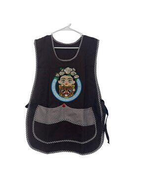 Apron Classic Women One Size Brown Frida-Inspired Embroidery Front Pockets